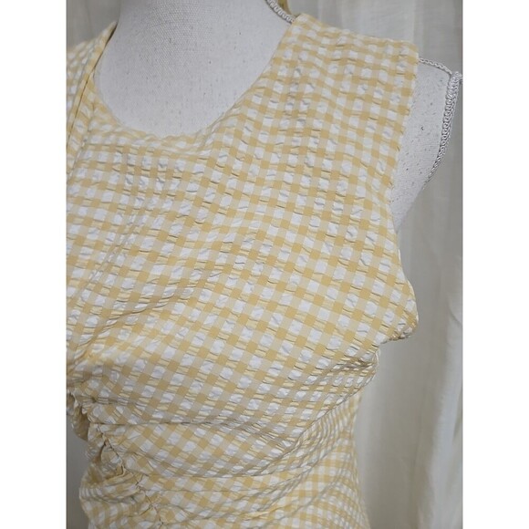 Maeve By Anthropologie Ruched Gingham Midi Dress Lined Yellow Women’s Szie 4 - Picture 6 of 13